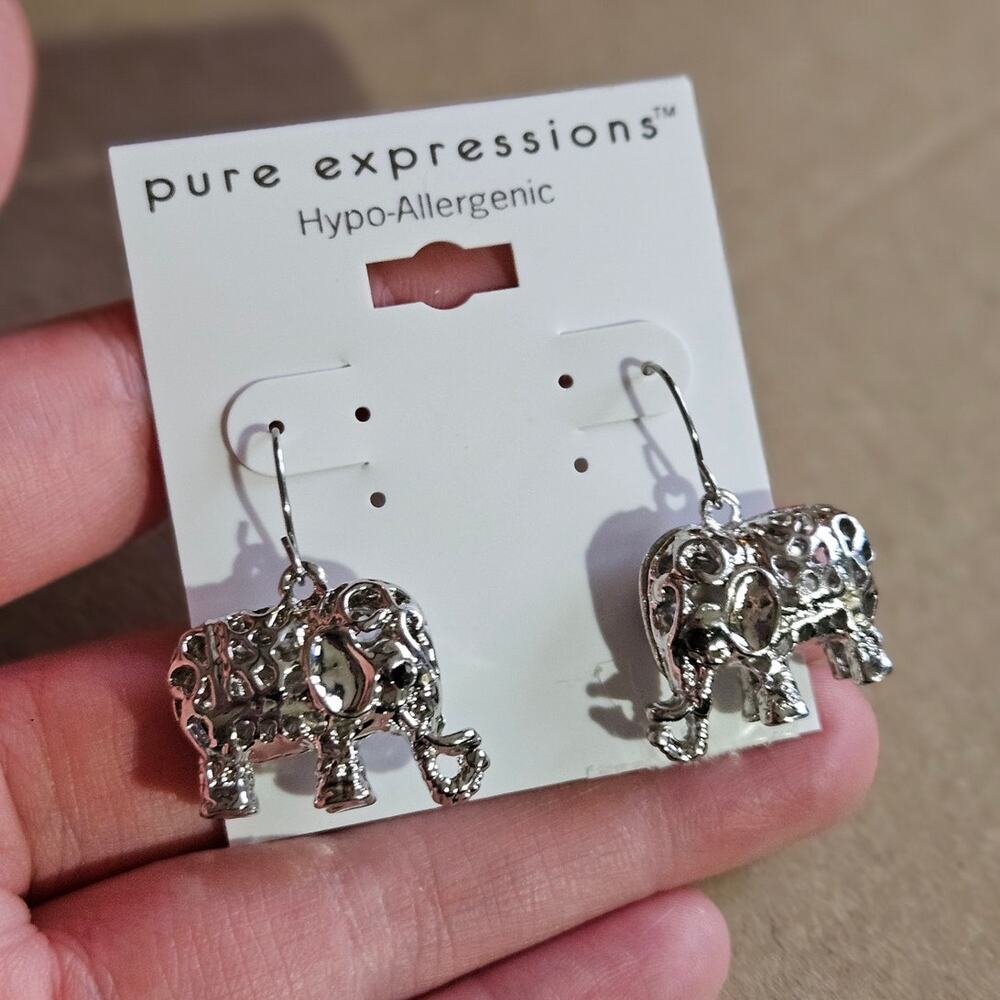 Pure Expressions Hypoallergenic Silver-Tone Mixed Metal Elephant Earrings